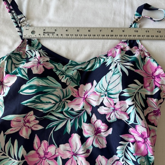 Krista Women's Large Dark Floral Tankini Swim‎ Top Spaghetti Straps Multicolor - Picture 14 of 15